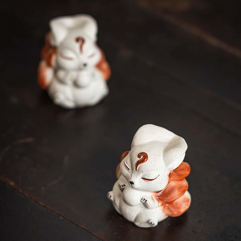 Buddha Stones Mini Nine Tailed Fox Purple Clay Luck Desk Decoration - image 12