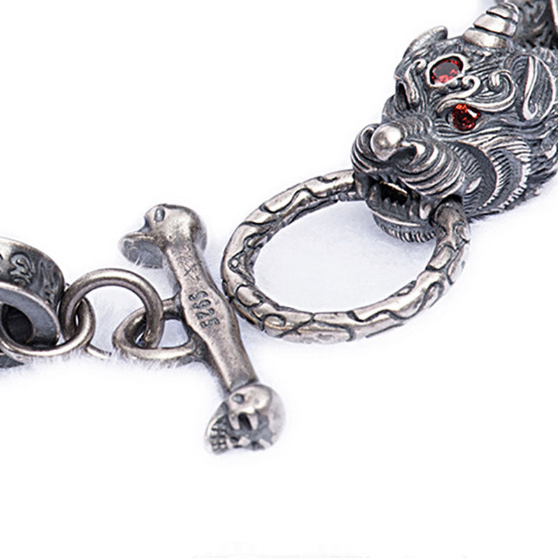 925 Sterling Silver Dragon Kirin Om Mani Padme Hum Success Strength Bracelet Bangle - image 9
