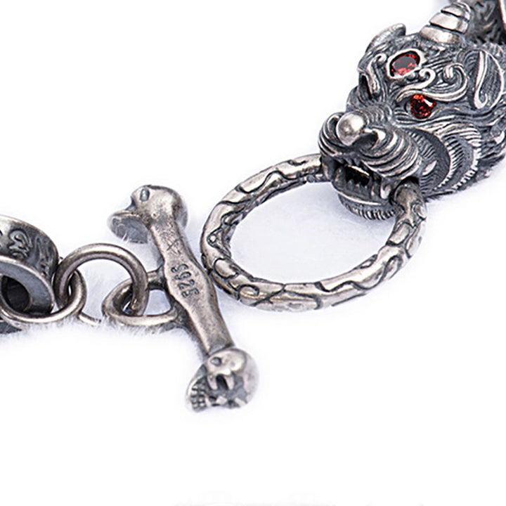 925 Sterling Silver Dragon Kirin Om Mani Padme Hum Success Strength Bracelet Bangle - image 9