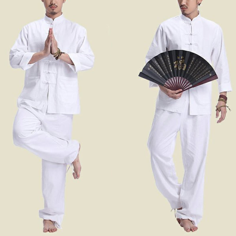 Buddha Stones Chinese Frog Button Design Meditation Prayer Cotton Linen Spiritual Zen Practice Yoga Clothing Men's Set - image 9