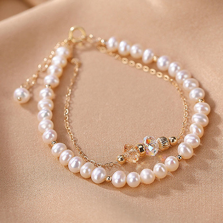 Buddha Stones 925 Sterling Silver Plated 14k Gold Natural Pearl Crystal Healing Double Layer Bracelet - image 8
