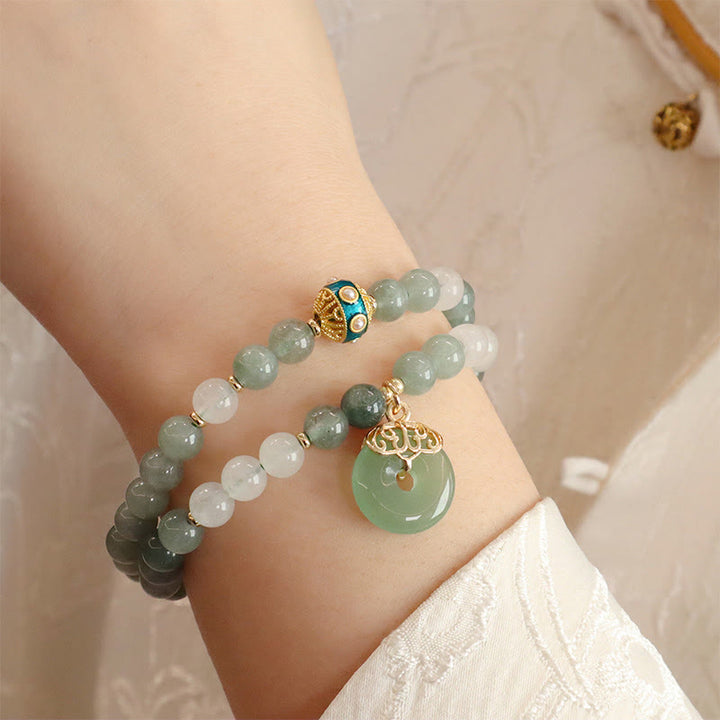 Buddha Stones Single Double Layer Jade Peace Buckle Luck Bracelet