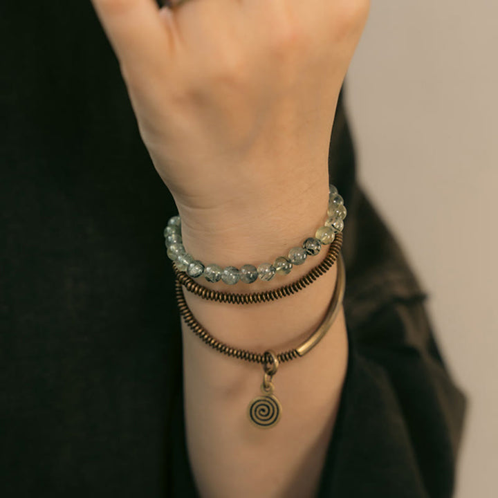 Buddha Stones Purple Phantom Red Hematoid Quartz Green Rutilated Quartz Copper Love Forgive Bracelet - image 23