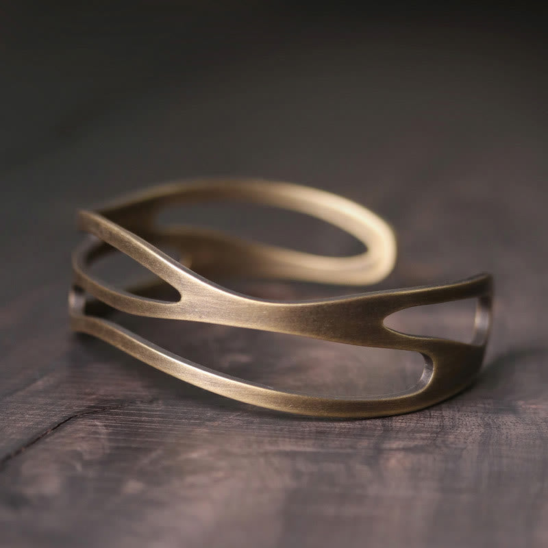 Buddha Stones Vintage Curved Copper Brass Wealth Adjustable Cuff Bracelet Bangle - 55mm(Adjustable) - image 1
