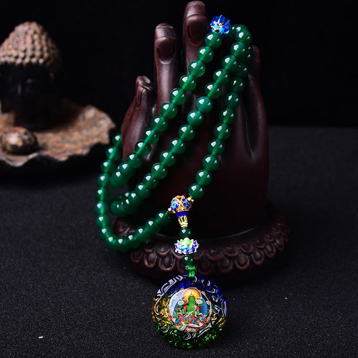 108 Mala Beads Natural Green Agate Bodhisattva Green Tara Manifestation Charm Bracelet - image 2