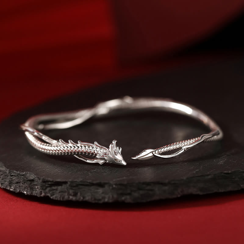 Buddha Stones 925 Sterling Silver Year of the Dragon Design Luck Metal Cuff Bracelet Bangle - Dragon(Luck♥Strength)(Adjustable) - image 1