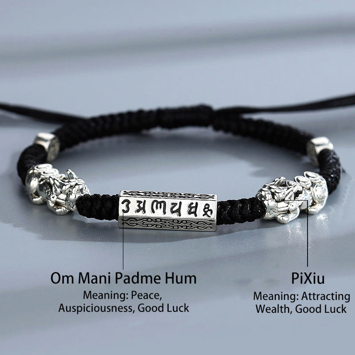 Buddha Stones Double PiXiu Feng Shui Copper Coin Om Mani Padme Hum String Bracelet - image 3