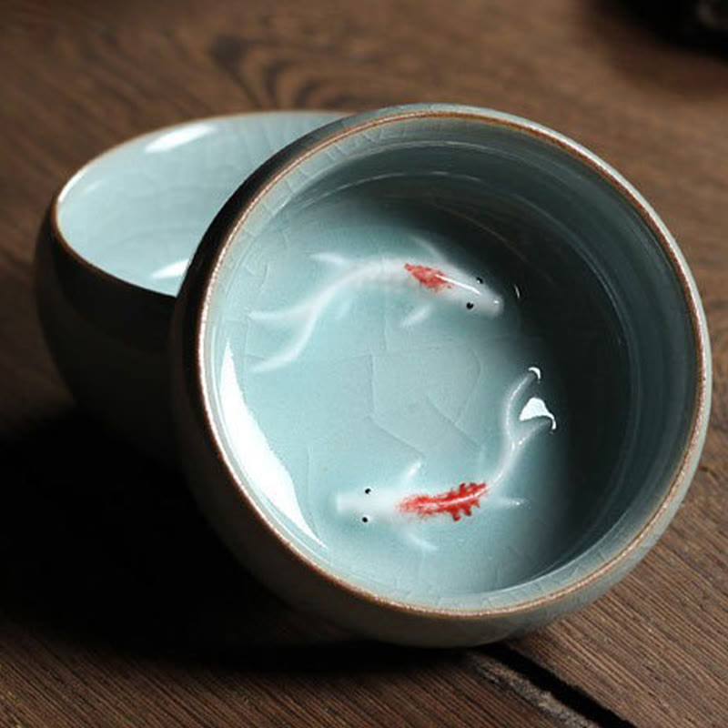 Buddha Stones Colorful Koi Fish Ceramic Teacup Kung Fu Tea Cup Bowl