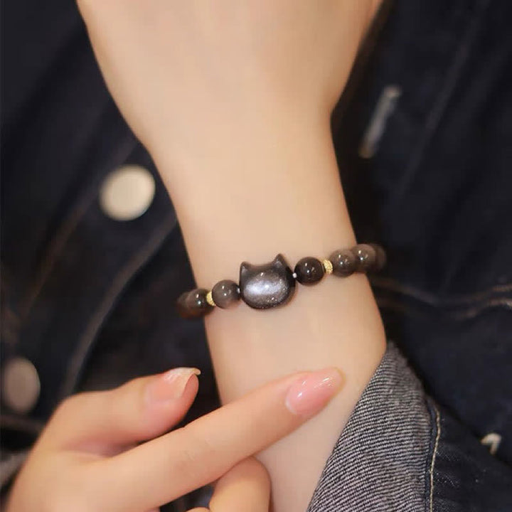 Buddha Stones Gold Sheen Obsidian Silver Sheen Obsidian Lovely Paw Lucky Cat Protection Bracelet - image 35