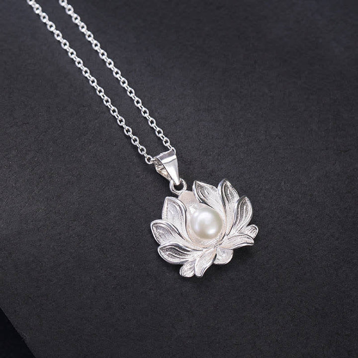 Buddha Stones 925 Sterling Silver Lotus Flower Pearl Wealth Necklace Pendant - Pearl (Happiness ♥ Calm) - image 0