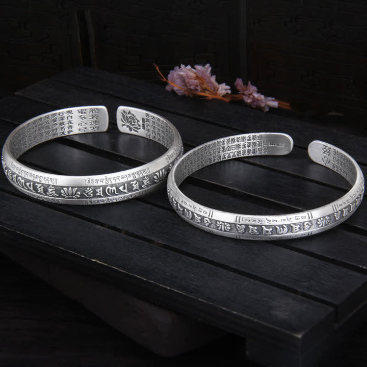 999 Sterling Silver Om Mani Padme Hum Heart Sutra Lotus Peace Bracelet Bangle - image 6