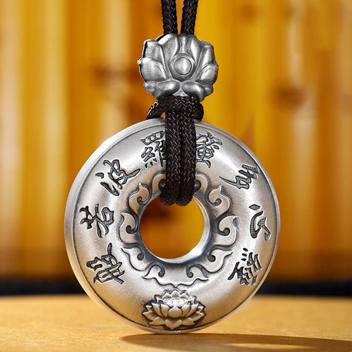 999 Sterling Silver Heart Sutra Lotus Peace Buckle Necklace Pendant - image 7