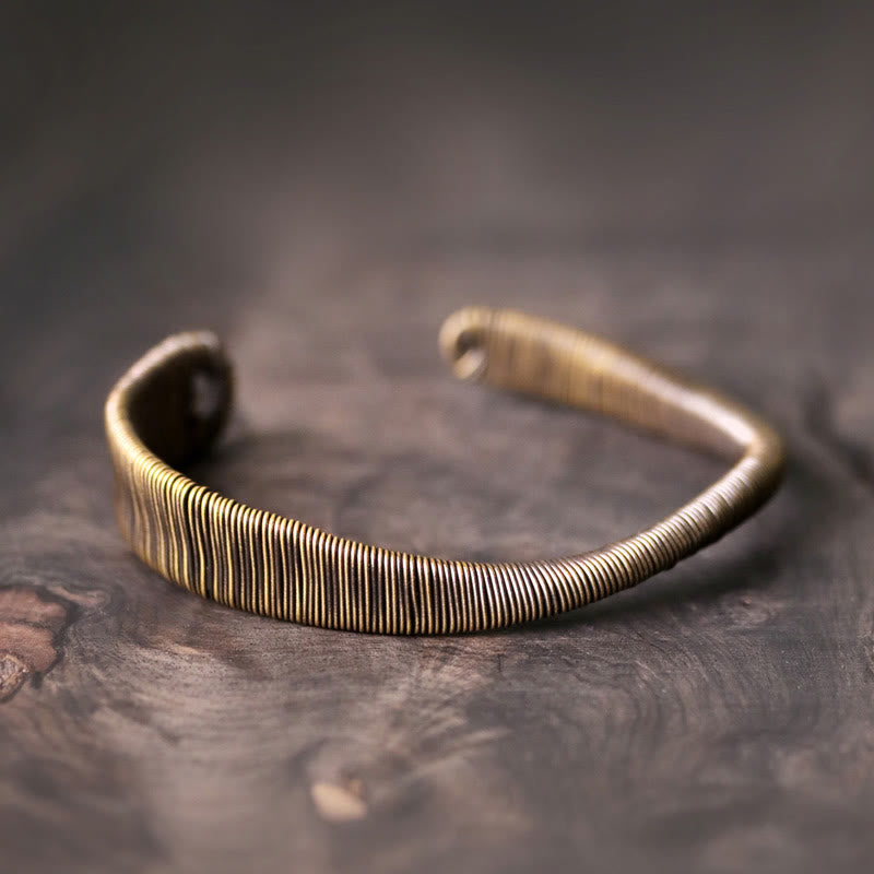 Buddha Stones Simple Design Wrapped Copper Luck Wealth Adjustable Cuff Bracelet - 16-17cm(Adjustable) - image 1