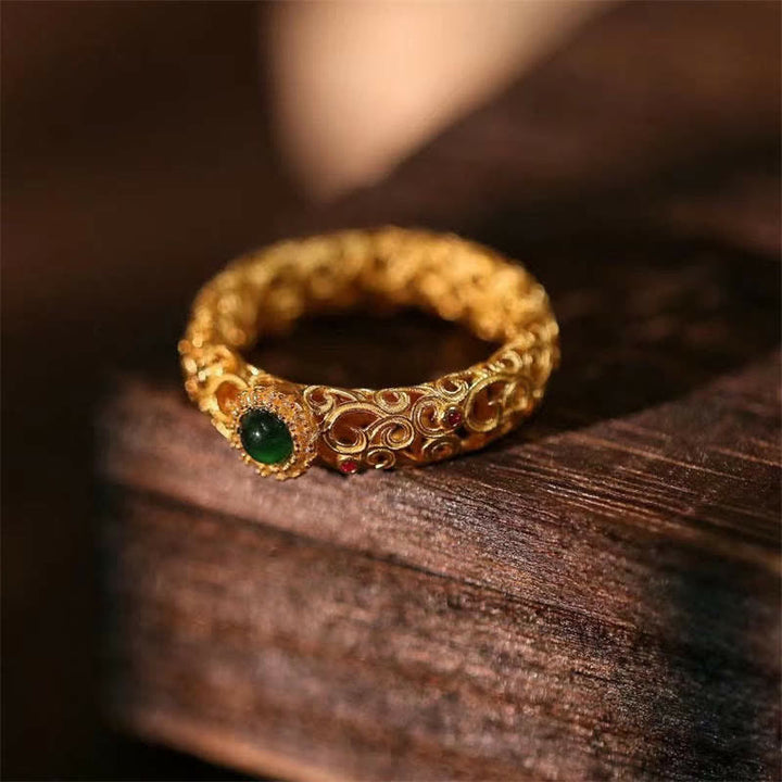 925 Sterling Silver Cyan Jade Success Luck Ring - image 2