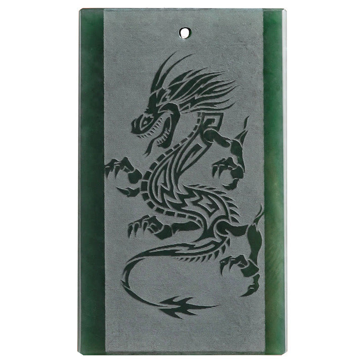 Buddha Stones Hetian Cyan Jade Dragon Engraved Success Necklace Pendant - image 10