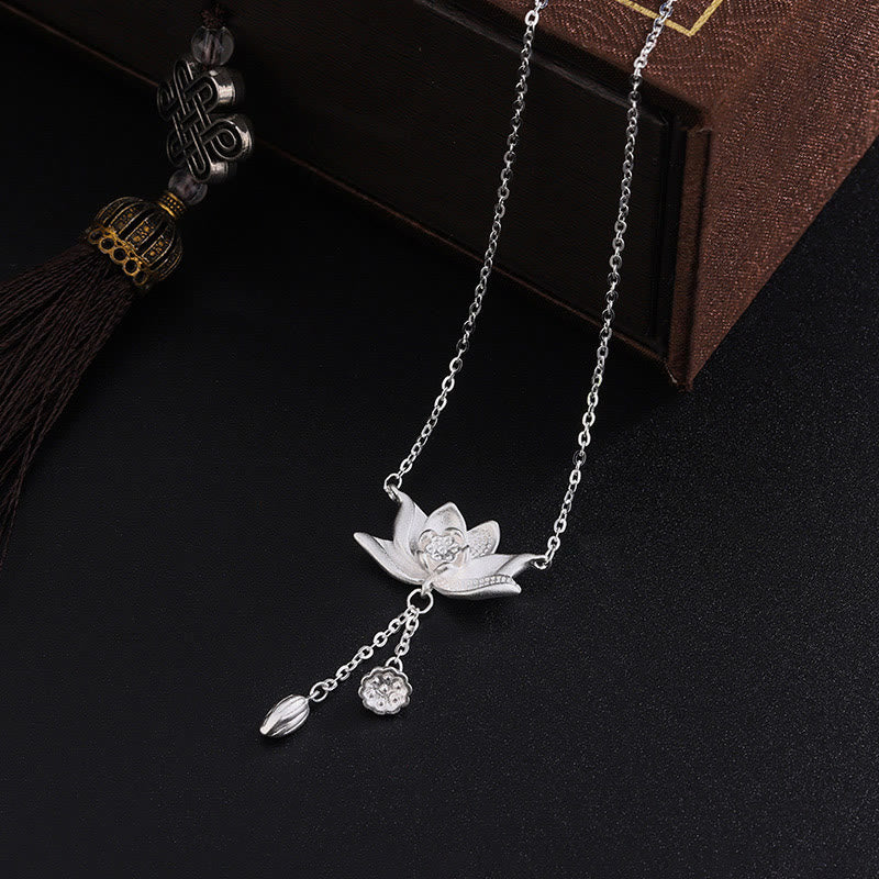 Buddha Stones 999 Sterling Silver Lotus Flower Pod Carved Enlightenment Necklace Pendant - image 1