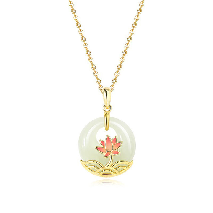 Buddha Stones 925 Sterling Silver Hetian White Jade Lotus Flower Blessing Necklace Pendant - image 11