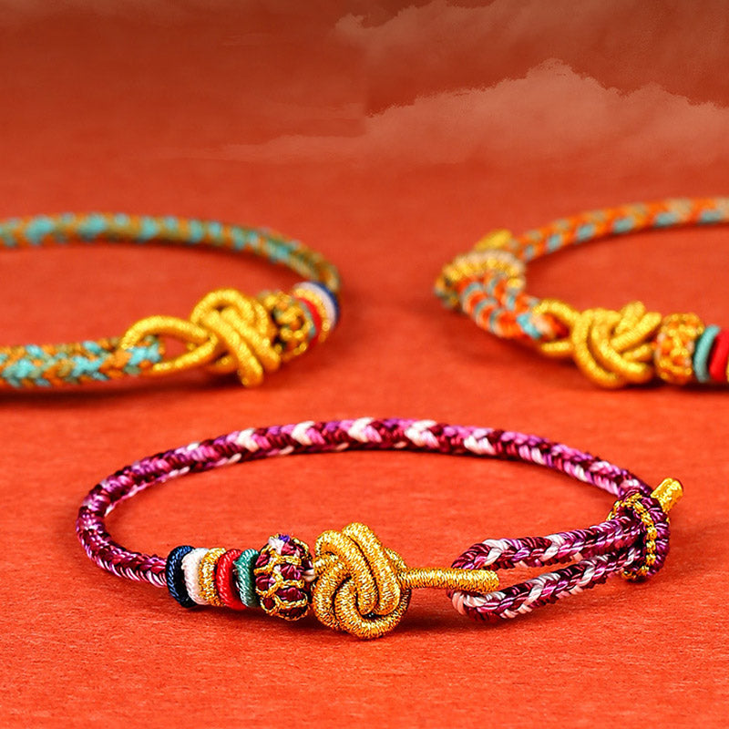 Buddha Stones Handmade Dunhuang Colorful Rope Protection Braid String Bracelet