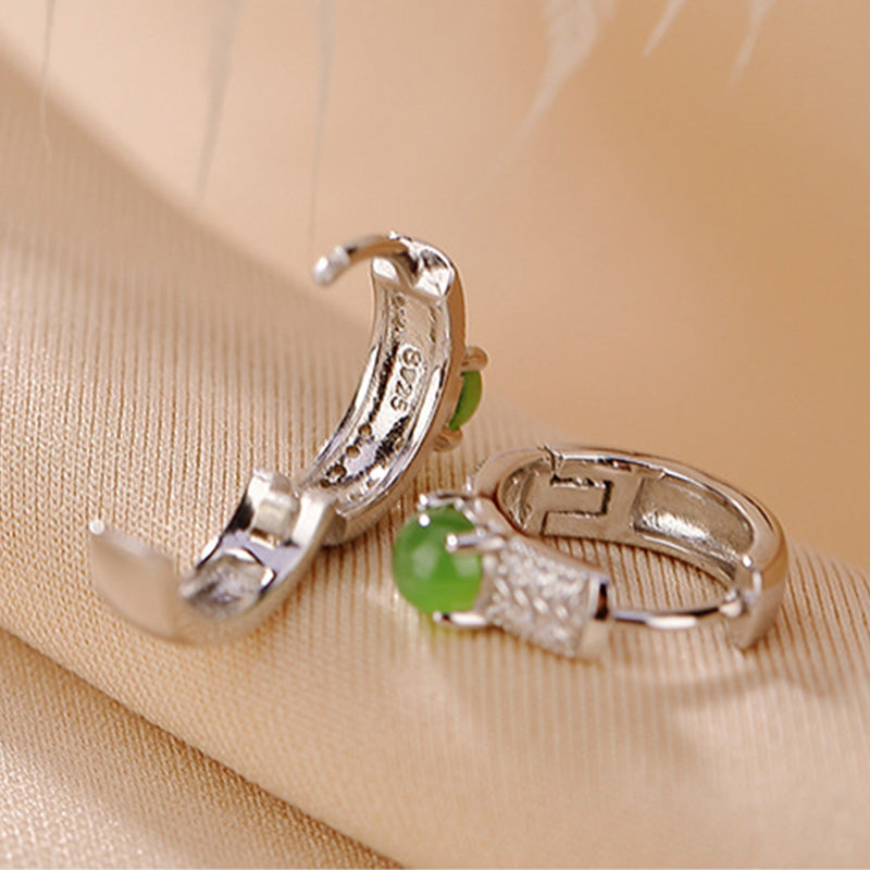 Buddha Stones 925 Sterling Silver Round Cyan Jade Success Stud Earrings - image 4