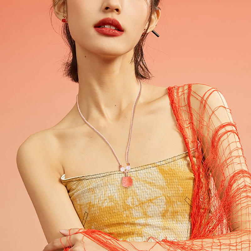 Buddha Stones Natural Silver Sheen Obsidian Red Agate Dancing Lion Protection Necklace Pendant - image 7