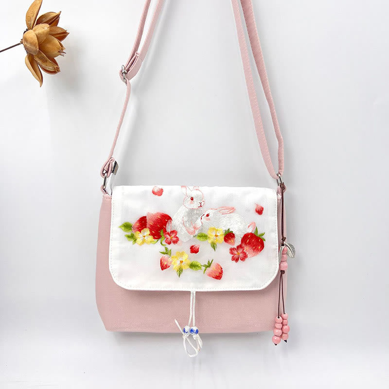 Buddha Stones Embroidered Camellia Epiphyllum Gardenia Sakura Flowers Crossbody Bag Shoulder Bag Cellphone Bag