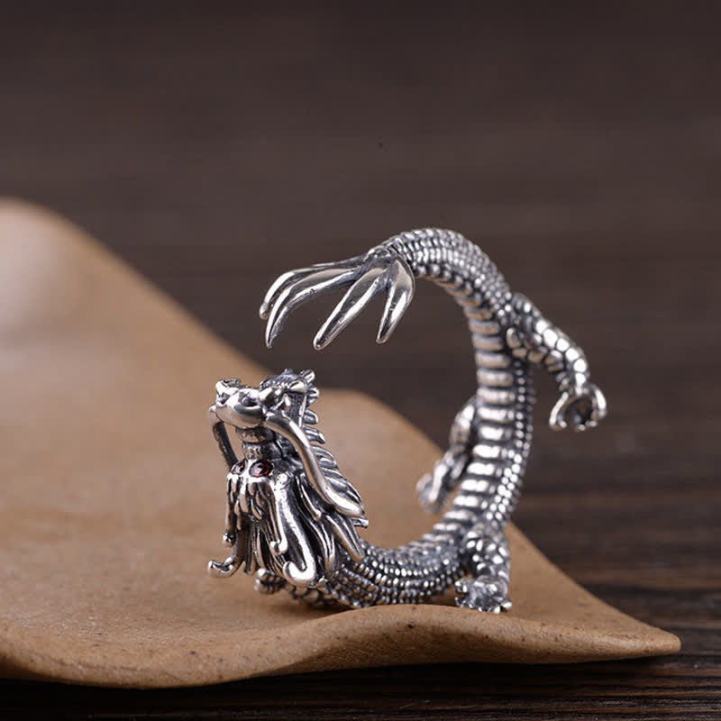 925 Sterling Silver Dragon Luck Protection Ring - image 6