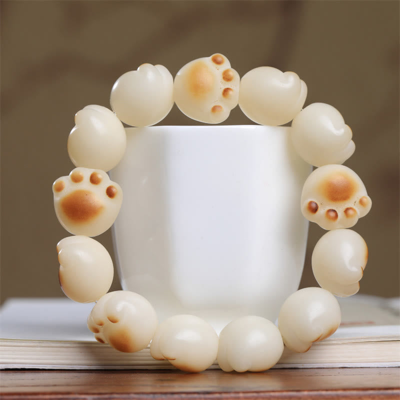 Buddha Stones Cute Cat Paw Claw Bodhi Seed Peace Bracelet - image 1