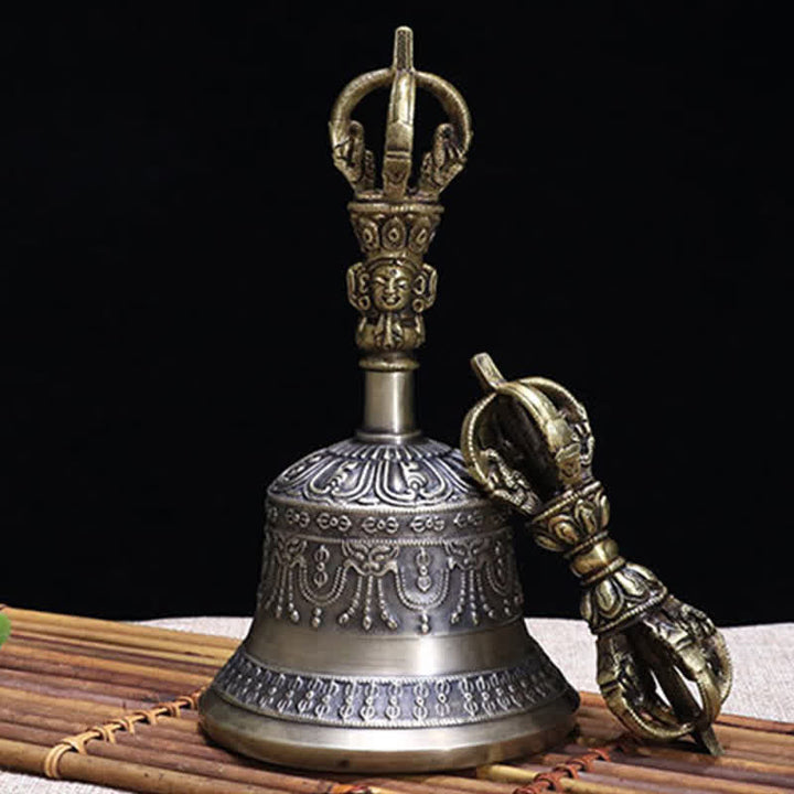 Tibetan Meditation Bell and Vajra Dorje Copper Enlightenment Decoration Set - Large - image 1