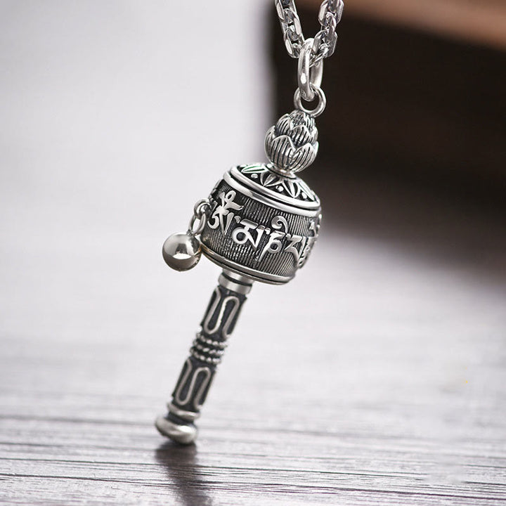 Buddha Stones Tibetan Om Mani Padme Hum Prayer Wheel Lotus Wisdom Rotatable Necklace Pendant - image 5