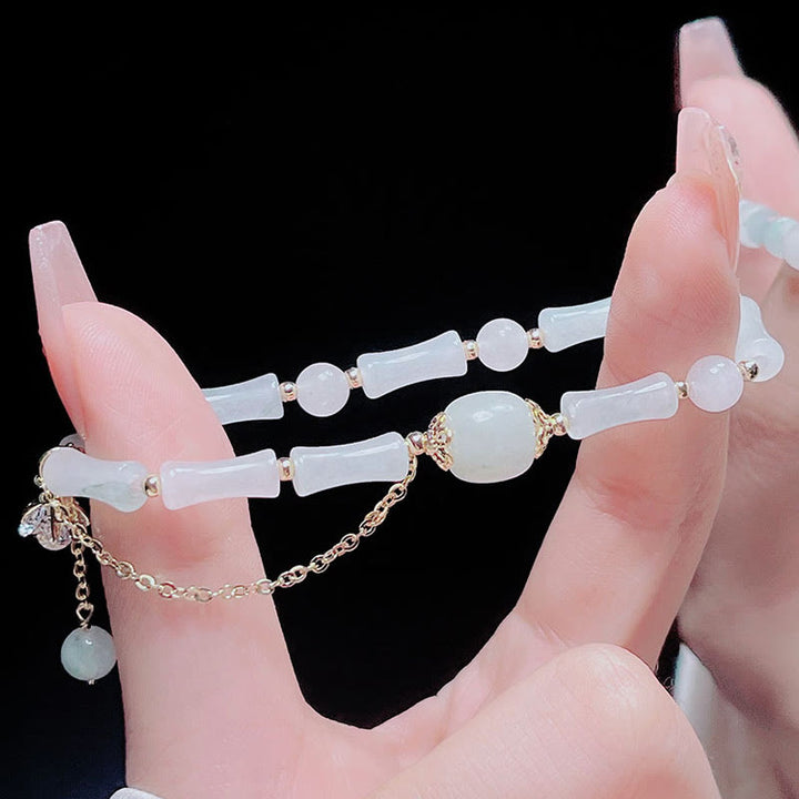 Buddha Stones Tianshan White Jade Bamboo Pattern Luck Blessing Bracelet