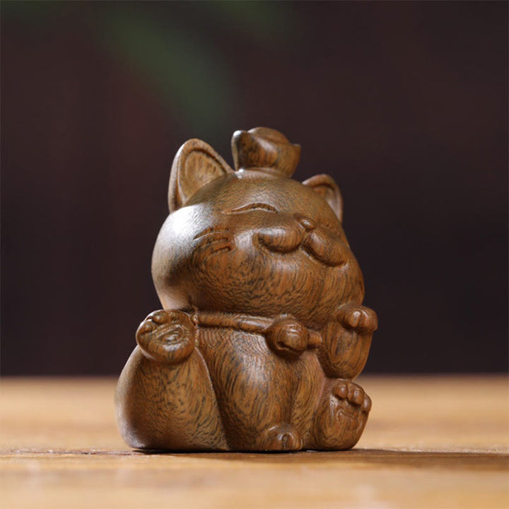 Buddha Stones Mini Green Sandalwood Ingot Lucky Cat Carved Peace Desk Decorations - image 5
