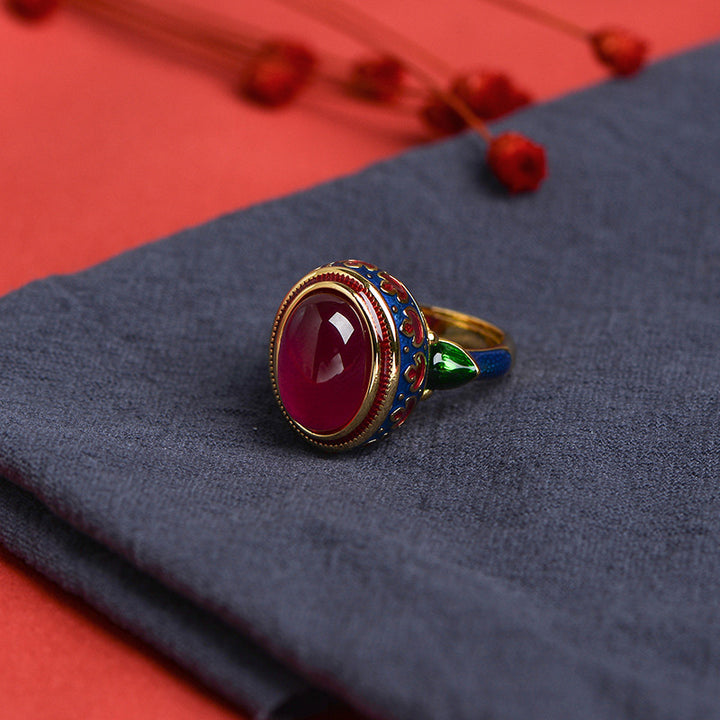 925 Sterling Silver Red Corundum Courage Ring - image 1