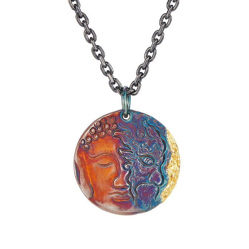 Buddha Stones 999 Sterling Silver 24K Gold Half Demon Half Buddha Compassion Necklace Pendant - image 4