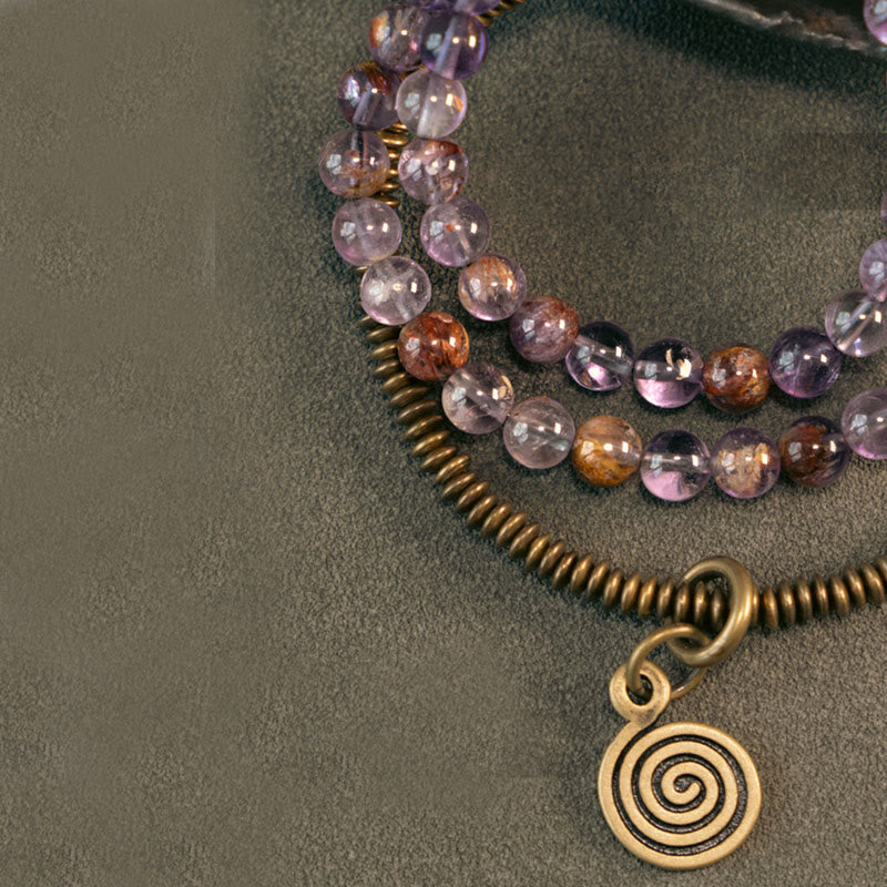 Buddha Stones Purple Phantom Red Hematoid Quartz Green Rutilated Quartz Copper Love Forgive Bracelet - image 10