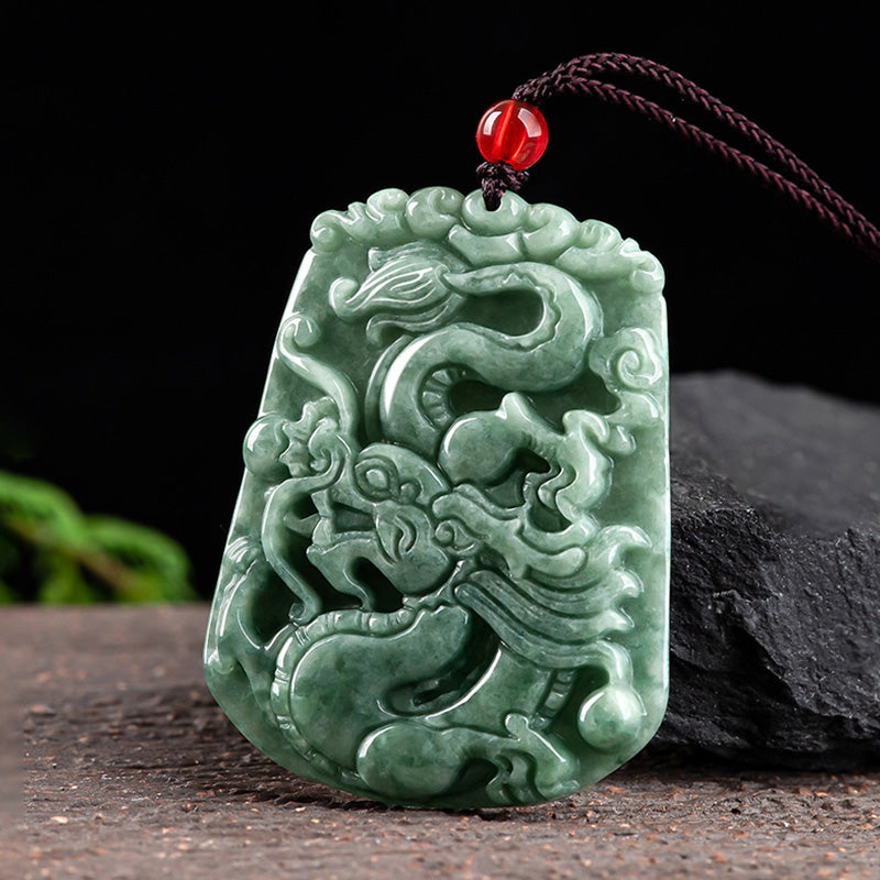 Buddha Stones Chinese Zodiac Dragon Jade Strength Necklace String Pendant - image 1