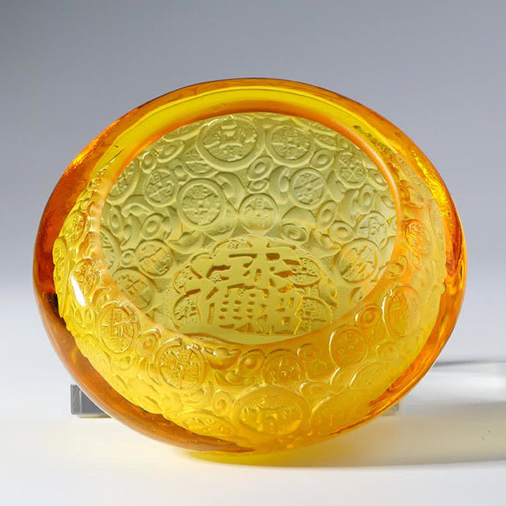 Handmade Liuli Crystal Treasure Bowl Ingots Art Piece Home Decoration - image 14