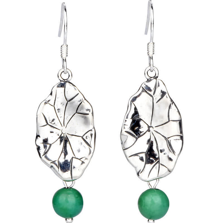 925 Sterling Silver Turquoise Lotus Leaf Protection Drop Dangle Earrings - image 10