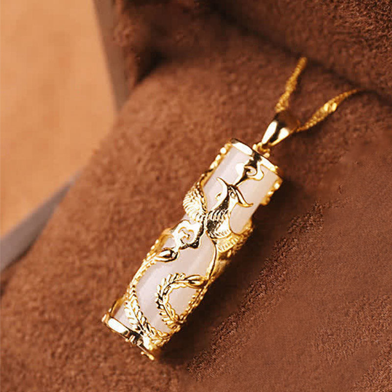Buddha Stones Jade Dragon Phoenix Copper Blessing Harmony Necklace Pendant - Phoenix - image 4