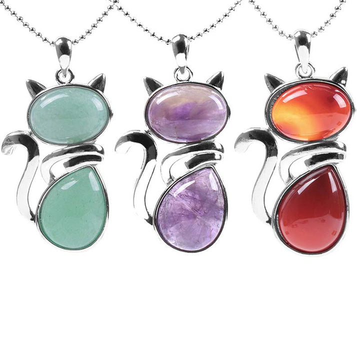 Buddha Stones Cat Pattern Natural Crystal Protection Necklace Pendant - image 1