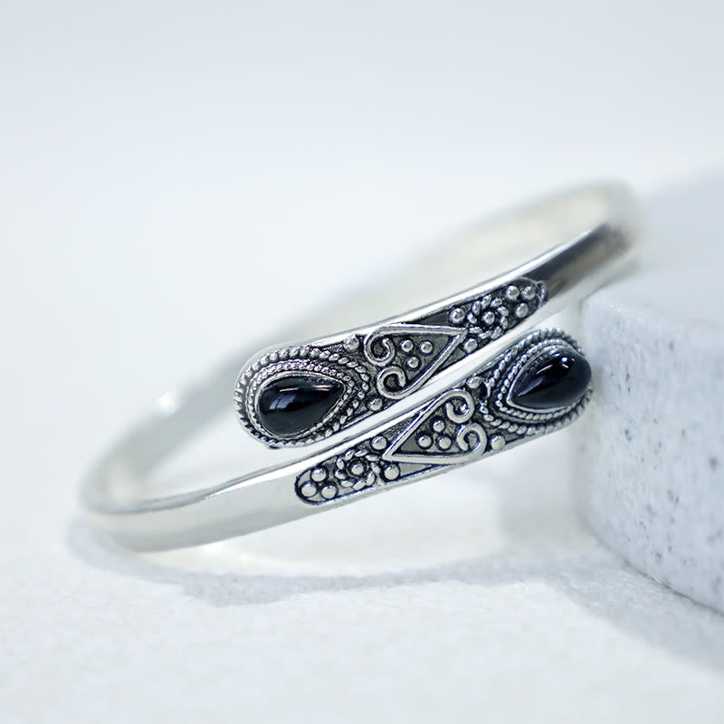 Buddha Stones Zircon Water Drop Pattern Healing Cuff Bracelet Bangle - Black Zircon - image 6