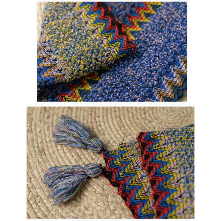 Buddha Stones Tibetan Shawl Soft Warm Knitting Cloak Winter Tibetan Tassel Scarf - image 20