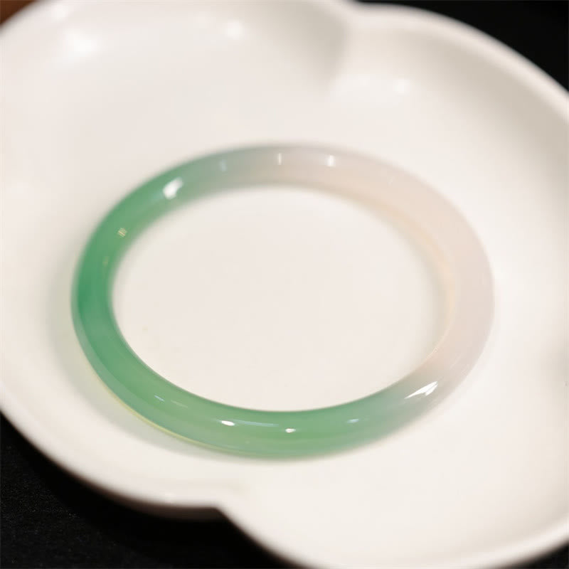 Buddha Stones Natural White And Green Chalcedony Agate Positive Cuff Bracelet Bangle - image 2