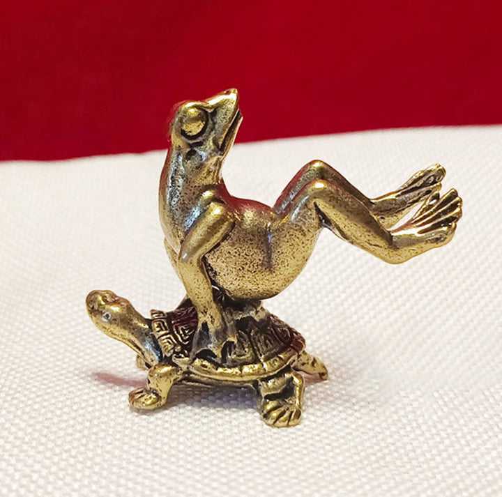 Buddha Stones Mini Small Frog Turtle Koi Fish Snail Crab Copper Wealth Home Decoration - Turtle-Backed Frog - image 18