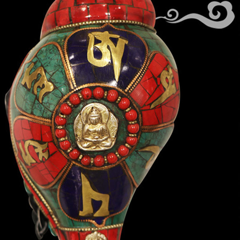 Tibetan Handmade Shankha Om Mani Padme Hum Buddha Conch Shell Lucky Decoration - image 10