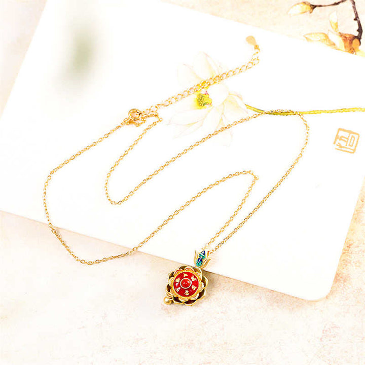 925 Sterling Silver Tibet Lotus Prayer Wheel Red Agate Enlightenment Necklace Pendant - image 8