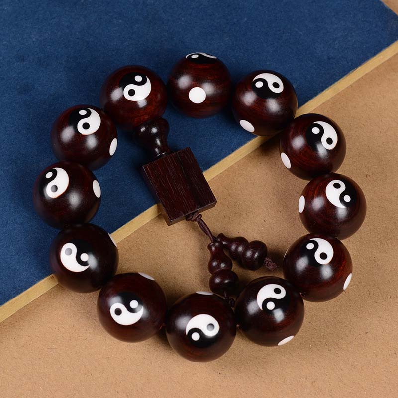 Buddha Stones Small Leaf Red Sandalwood Yin Yang Protection Bracelet