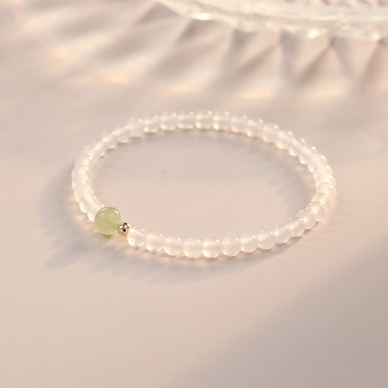 Buddha Stones Natural White Agate Jade Luck Protection Bracelet - image 4
