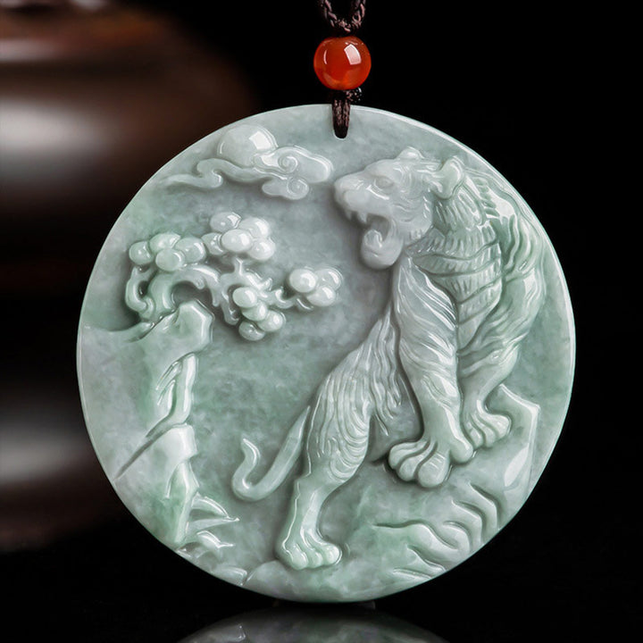 Buddha Stones Chinese Zodiac Tiger Jade Protection Necklace String Pendant - Jade - image 1