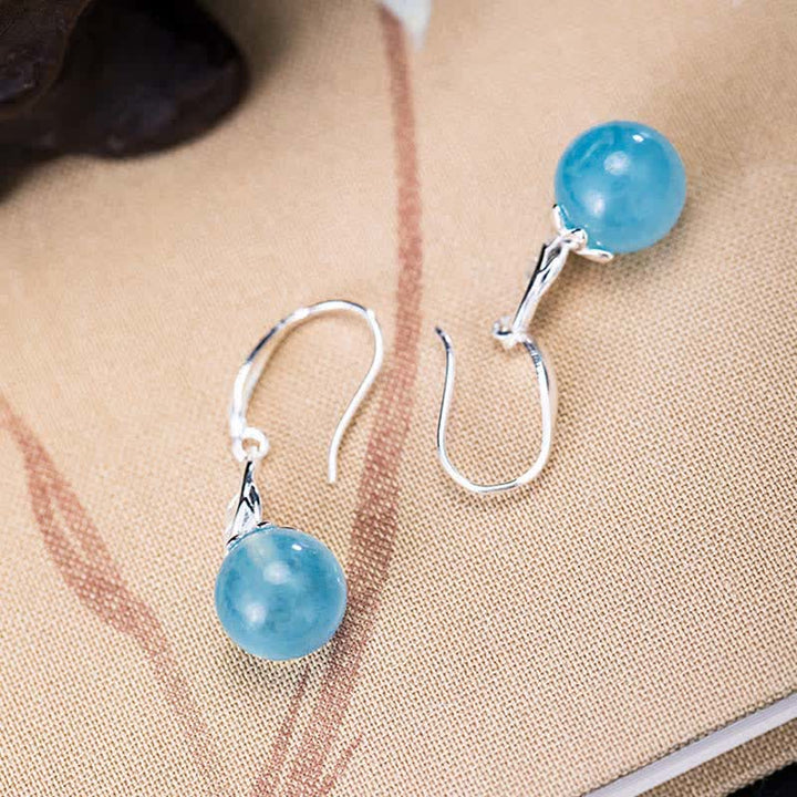 Buddha Stones 925 Sterling Silver Natural Aquamarine Leaf Flower Peace Earrings Necklace - image 5