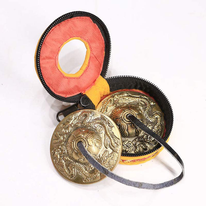 Buddha Stones Tibetan Tingsha Bell Six True Words Dragon Copper Balance Decoration With Bag - Dragon&Bag - image 13